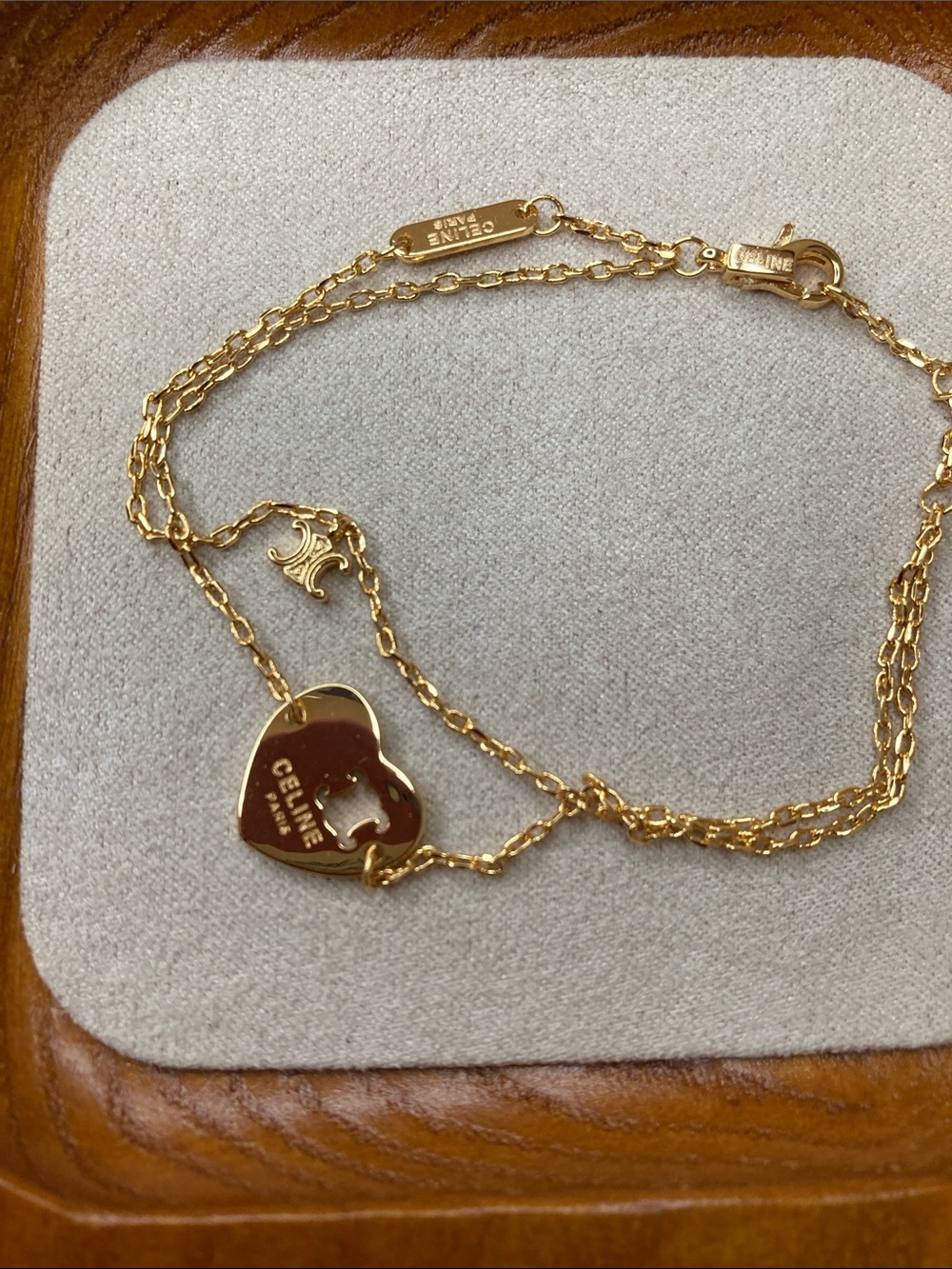 Celine Gold Double-Chain Bracelet with Heart Cutout Charm - Picture 2 of 6